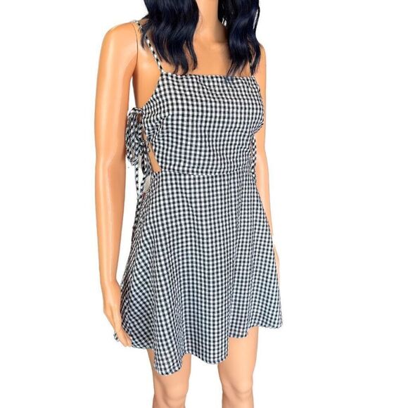 NWT Lulus Side Effects Black White Gingham Side Tie Fit Flare Mini Dress - Picture 3 of 5